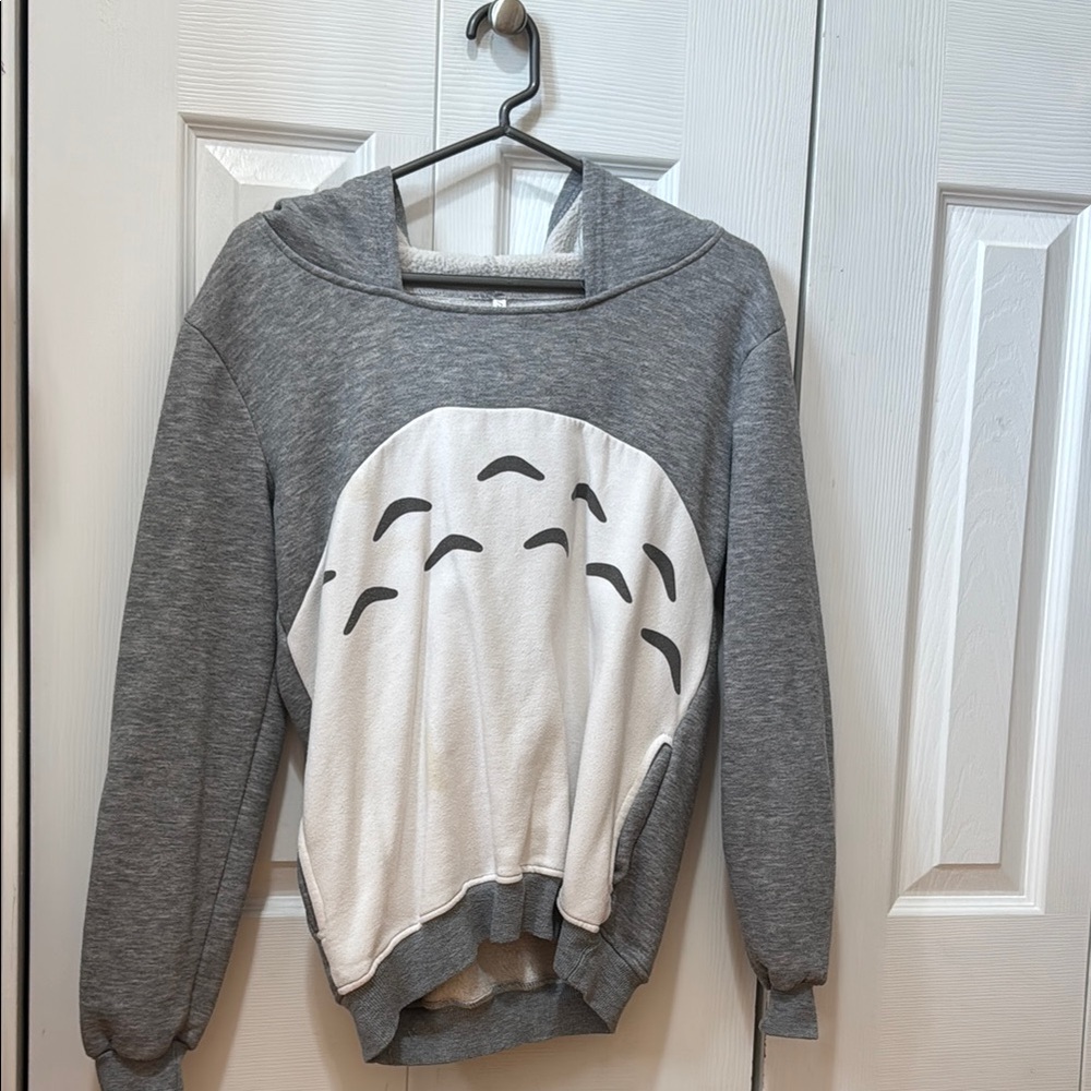 Totoro Gray and White Graphic Hoodie Ghibli